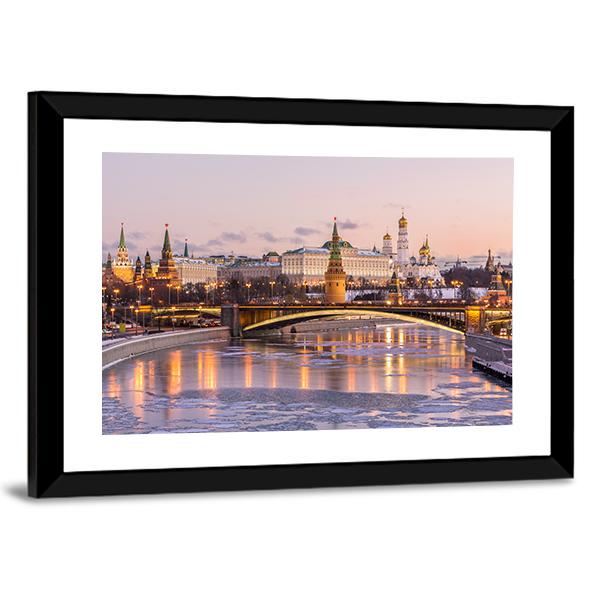 Illuminated Moscow Kremlin Canvas Wall Art-3 Horizontal-Gallery Wrap-25" x 16"-Tiaracle