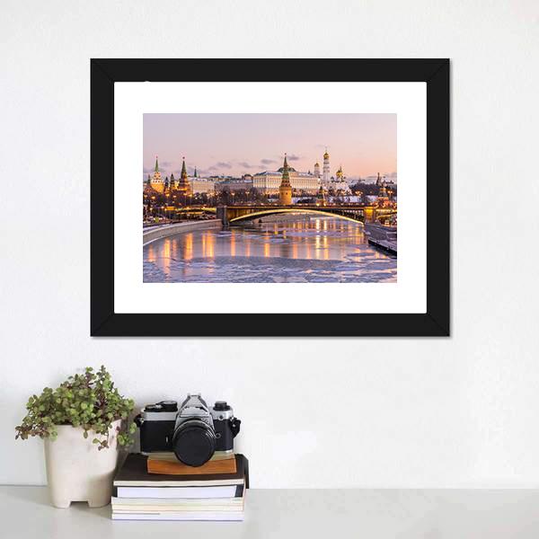 Illuminated Moscow Kremlin Canvas Wall Art-3 Horizontal-Gallery Wrap-25" x 16"-Tiaracle