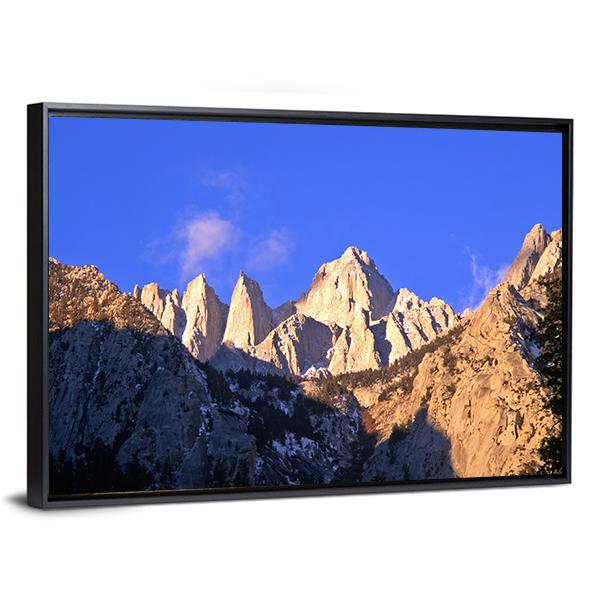 Inyo National Forest Mountain Landscape Canvas Wall Art in beige, brown and blue, framed canvas, product view on a white background