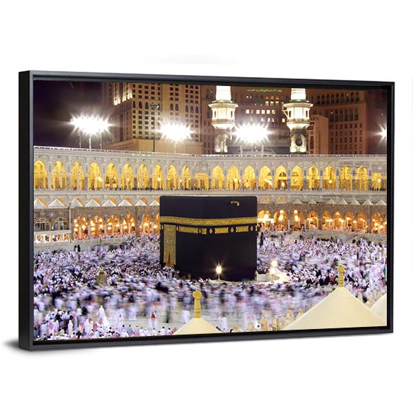 Kaaba At Night Canvas Wall Art-1 Piece-Floating Frame-24" x 16"-Tiaracle