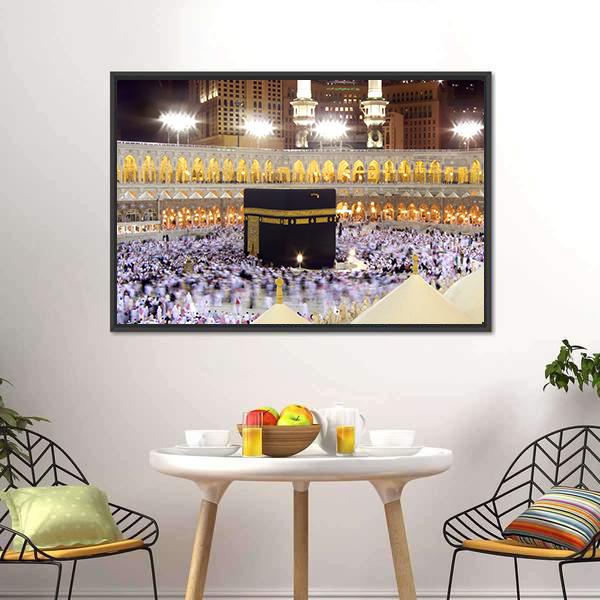 Kaaba At Night Canvas Wall Art-3 Horizontal-Gallery Wrap-25" x 16"-Tiaracle