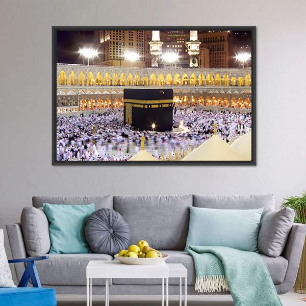 Kaaba At Night Canvas Wall Art-3 Horizontal-Gallery Wrap-25" x 16"-Tiaracle