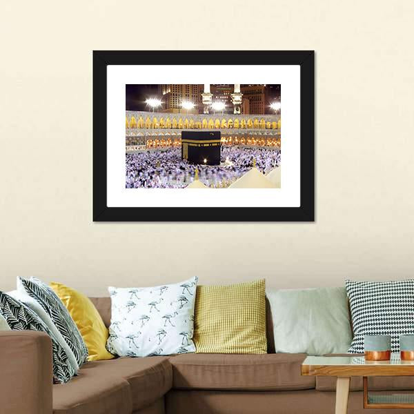 Kaaba At Night Canvas Wall Art-3 Horizontal-Gallery Wrap-25" x 16"-Tiaracle