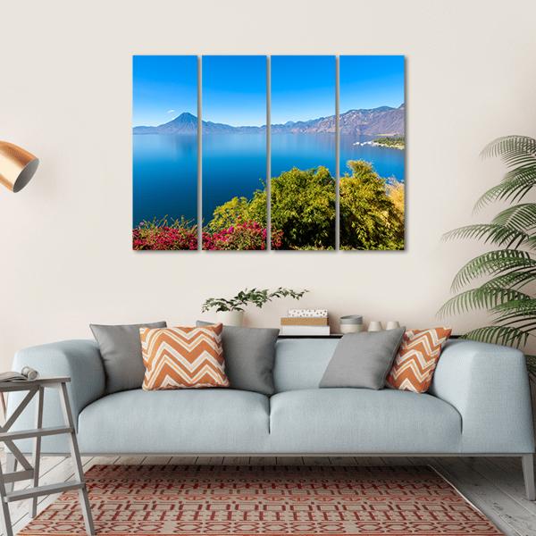 Lake Atitlan With Volcanoes Canvas Wall Art-4 Horizontal-Gallery Wrap-34" x 24"-Tiaracle