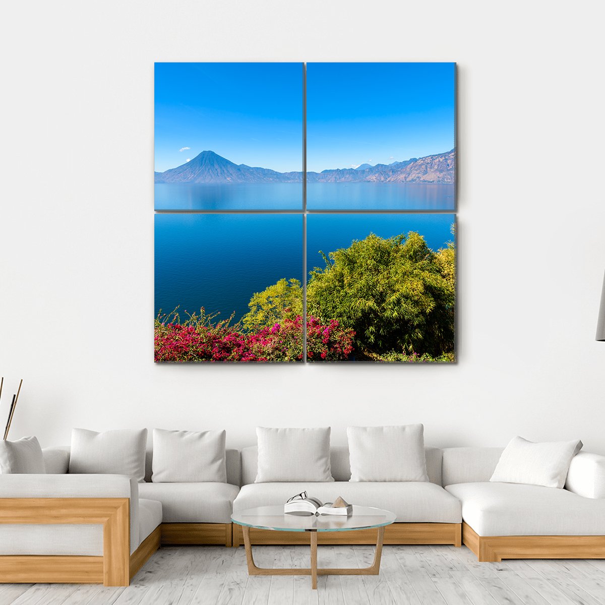 Lake Atitlan With Volcanoes Canvas Wall Art-4 Square-Gallery Wrap-17" x 17"-Tiaracle