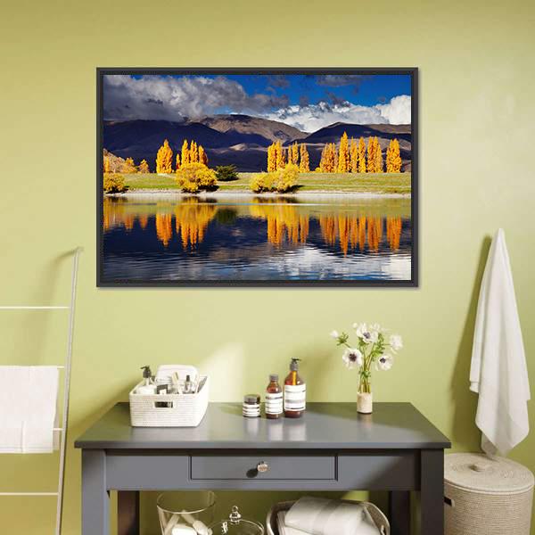 Lake Benmore In Autumn Canvas Wall Art-3 Horizontal-Gallery Wrap-25" x 16"-Tiaracle
