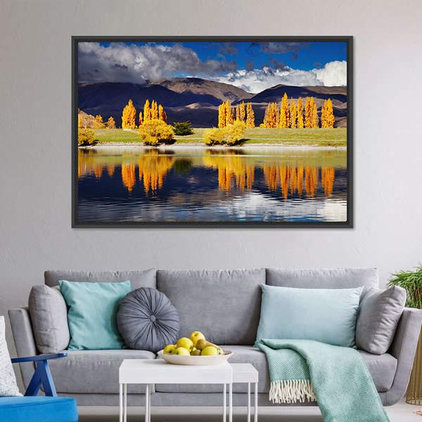 Lake Benmore In Autumn Canvas Wall Art-3 Horizontal-Gallery Wrap-25" x 16"-Tiaracle