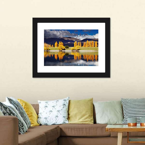 Lake Benmore In Autumn Canvas Wall Art-3 Horizontal-Gallery Wrap-25" x 16"-Tiaracle