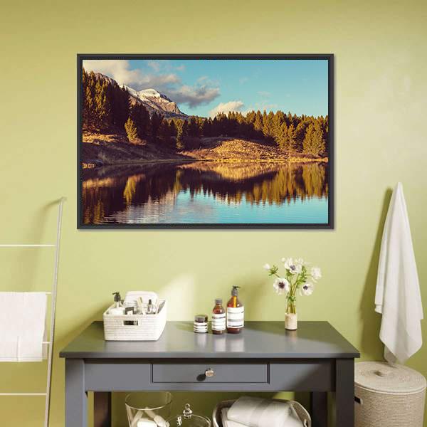 Lake In Rocky Mountains Canvas Wall Art-3 Horizontal-Gallery Wrap-25" x 16"-Tiaracle