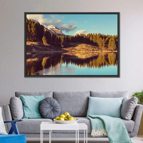 Lake In Rocky Mountains Canvas Wall Art-3 Horizontal-Gallery Wrap-25" x 16"-Tiaracle