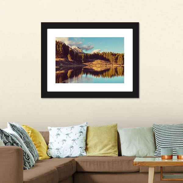 Lake In Rocky Mountains Canvas Wall Art-3 Horizontal-Gallery Wrap-25" x 16"-Tiaracle
