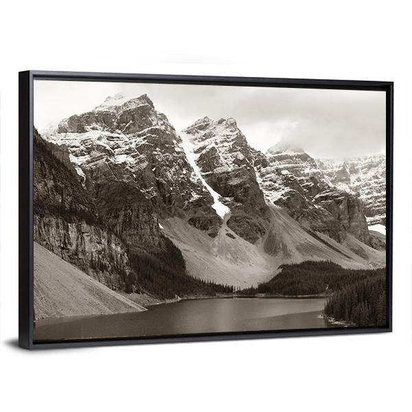 Lake Moraine In Canada Mountain Canvas Wall Art-3 Horizontal-Gallery Wrap-25" x 16"-Tiaracle