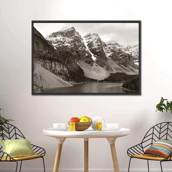 Lake Moraine In Canada Mountain Canvas Wall Art-3 Horizontal-Gallery Wrap-25" x 16"-Tiaracle