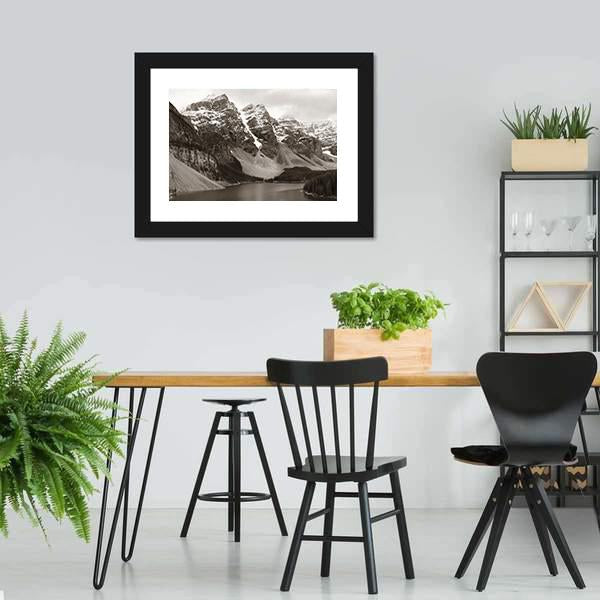Lake Moraine In Canada Mountain Canvas Wall Art-3 Horizontal-Gallery Wrap-25" x 16"-Tiaracle