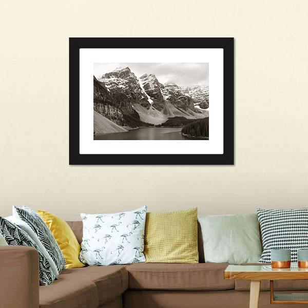 Lake Moraine In Canada Mountain Canvas Wall Art-3 Horizontal-Gallery Wrap-25" x 16"-Tiaracle