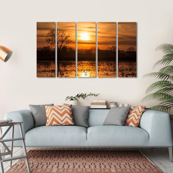 Lake Near Forest At Sunset Canvas Wall Art-5 Horizontal-Gallery Wrap-22" x 12"-Tiaracle