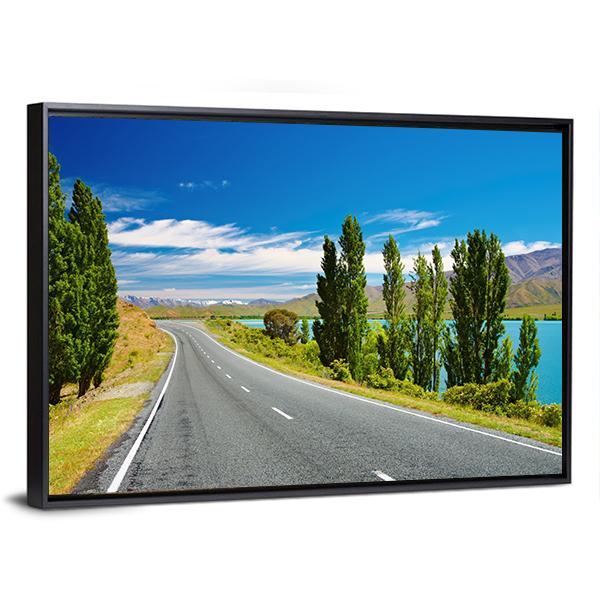 Lake &amp; Road New Zealand Canvas Wall Art-3 Horizontal-Gallery Wrap-25" x 16"-Tiaracle