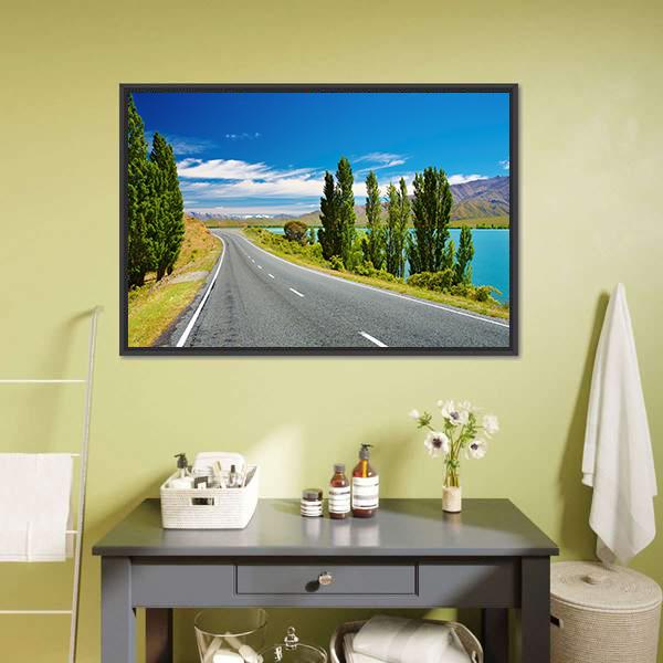 Lake &amp; Road New Zealand Canvas Wall Art-3 Horizontal-Gallery Wrap-25" x 16"-Tiaracle