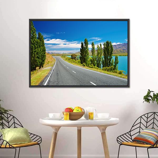 Lake &amp; Road New Zealand Canvas Wall Art-3 Horizontal-Gallery Wrap-25" x 16"-Tiaracle