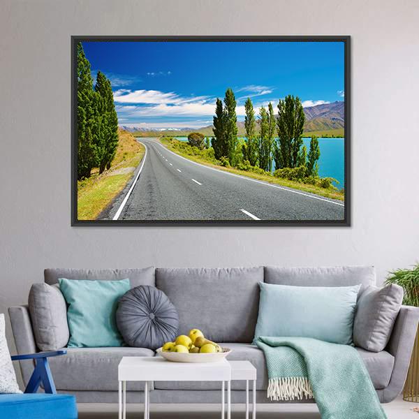 Lake &amp; Road New Zealand Canvas Wall Art-3 Horizontal-Gallery Wrap-25" x 16"-Tiaracle