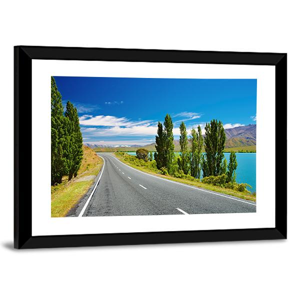 Lake &amp; Road New Zealand Canvas Wall Art-3 Horizontal-Gallery Wrap-25" x 16"-Tiaracle