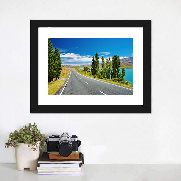Lake &amp; Road New Zealand Canvas Wall Art-3 Horizontal-Gallery Wrap-25" x 16"-Tiaracle