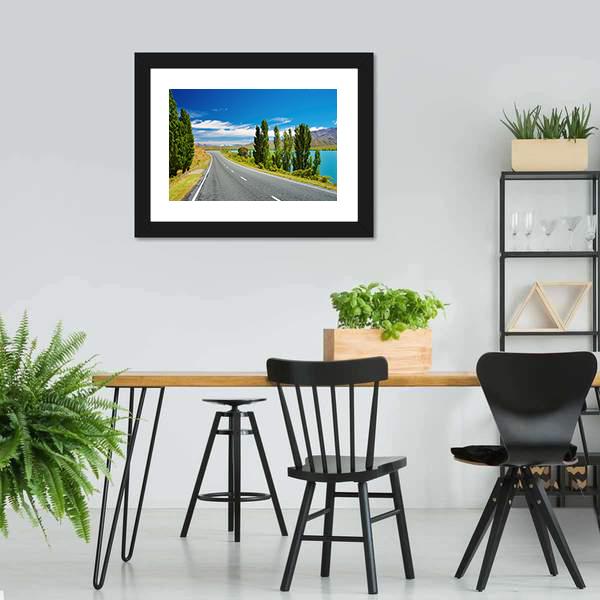Lake &amp; Road New Zealand Canvas Wall Art-3 Horizontal-Gallery Wrap-25" x 16"-Tiaracle