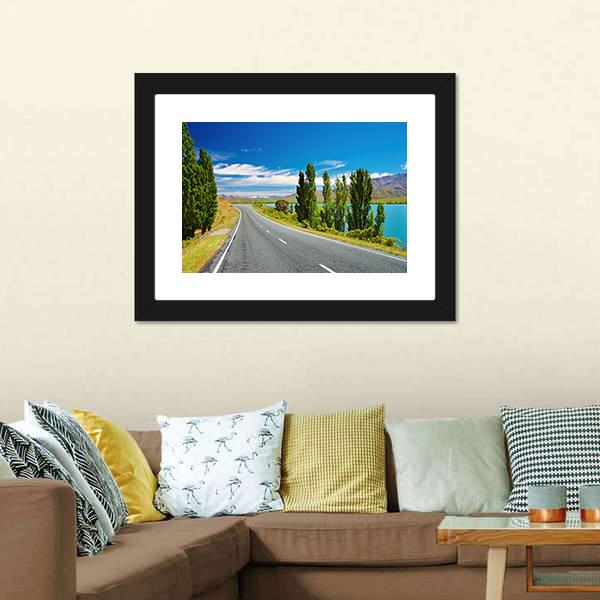 Lake &amp; Road New Zealand Canvas Wall Art-3 Horizontal-Gallery Wrap-25" x 16"-Tiaracle
