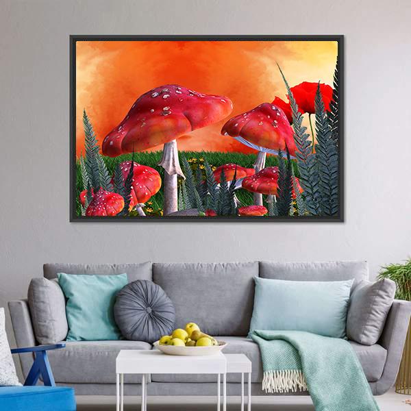 Magical Mushrooms Canvas Wall Art-3 Horizontal-Gallery Wrap-25" x 16"-Tiaracle