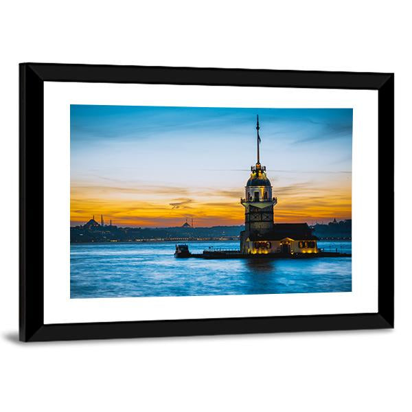 Maiden Tower At Sunset Canvas Wall Art-1 Piece-Framed Print-20" x 16"-Tiaracle