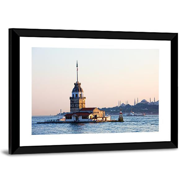 Maiden Tower Istanbul Canvas Wall Art-1 Piece-Framed Print-20" x 16"-Tiaracle