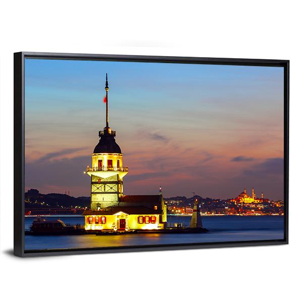 Maiden's Tower In Istanbul Canvas Wall Art-1 Piece-Floating Frame-36" x 24"-Tiaracle