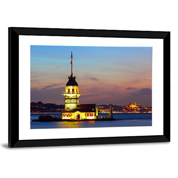 Maiden's Tower In Istanbul Canvas Wall Art-1 Piece-Framed Print-42" x 14"-Tiaracle
