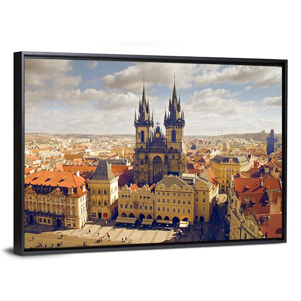 Main Square In Prague Canvas Wall Art-1 Piece-Floating Frame-36" x 24"-Tiaracle