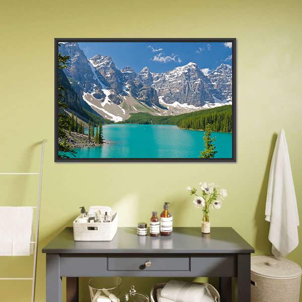 Majestic Moraine Lake Canvas Wall Art-1 Piece-Floating Frame-24" x 16"-Tiaracle