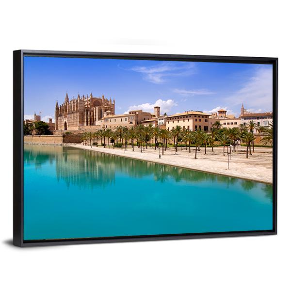 Majorca La Seu Cathedral Canvas Wall Art-1 Piece-Floating Frame-24" x 16"-Tiaracle