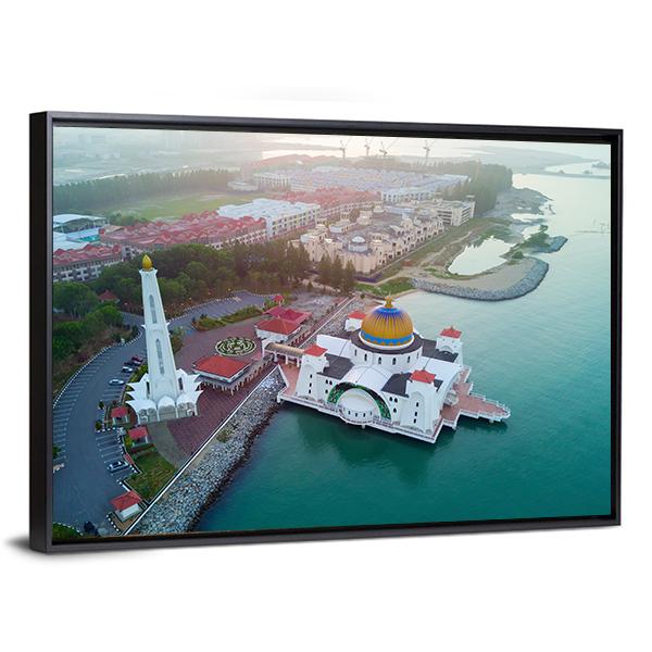 Malacca Straits Mosque Canvas Wall Art-1 Piece-Floating Frame-36" x 24"-Tiaracle
