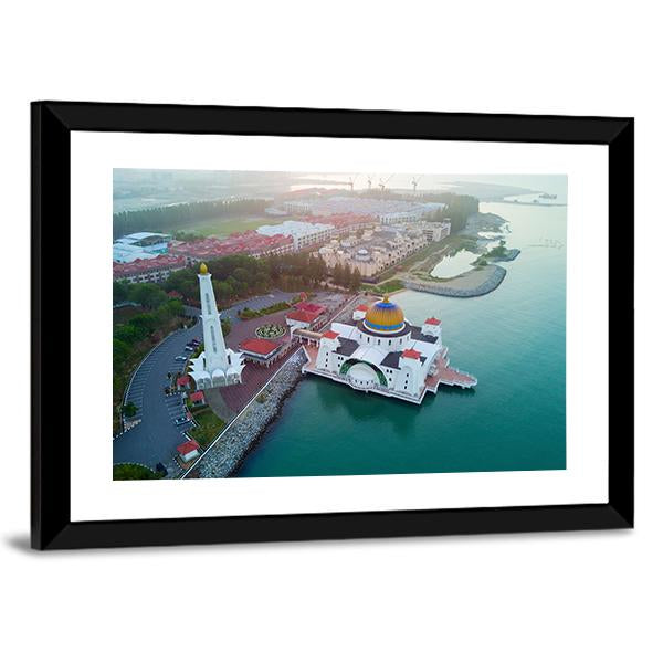 Malacca Straits Mosque Canvas Wall Art-1 Piece-Framed Print-42" x 14"-Tiaracle