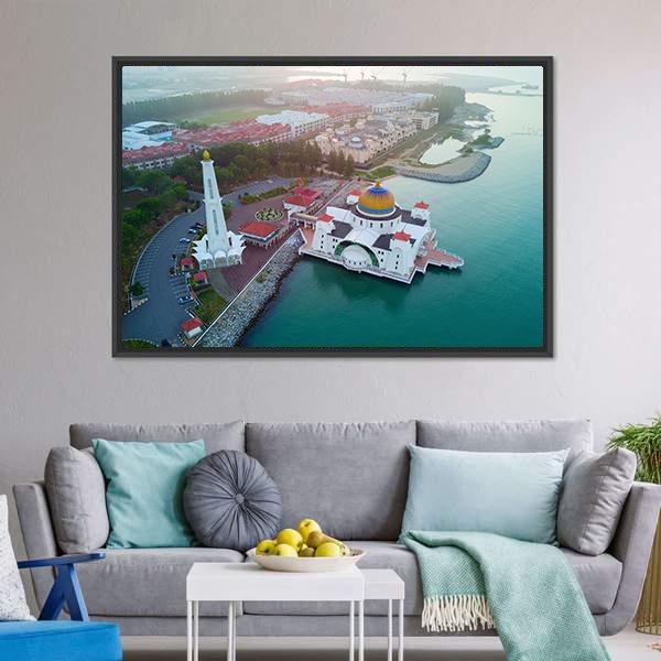 Malacca Straits Mosque Canvas Wall Art-5 Horizontal-Gallery Wrap-22" x 12"-Tiaracle
