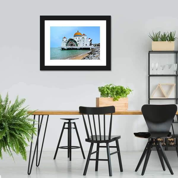 Malacca Straits Mosque In Malaysia Canvas Wall Art-5 Horizontal-Gallery Wrap-22" x 12"-Tiaracle