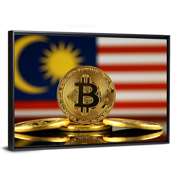 Malaysia Flag With Bitcoin Canvas Wall Art-1 Piece-Floating Frame-24" x 16"-Tiaracle