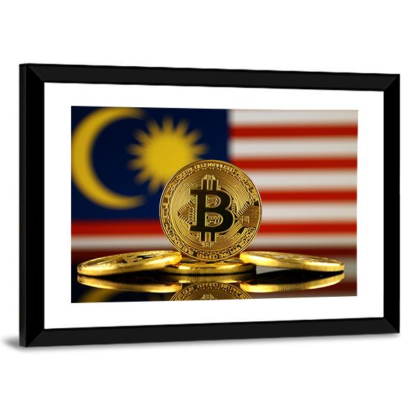 Malaysia Flag With Bitcoin Canvas Wall Art-1 Piece-Framed Print-20" x 16"-Tiaracle