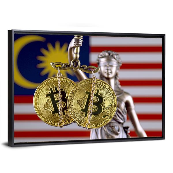 Malaysia Flag With Bitcoins Canvas Wall Art-1 Piece-Floating Frame-24" x 16"-Tiaracle