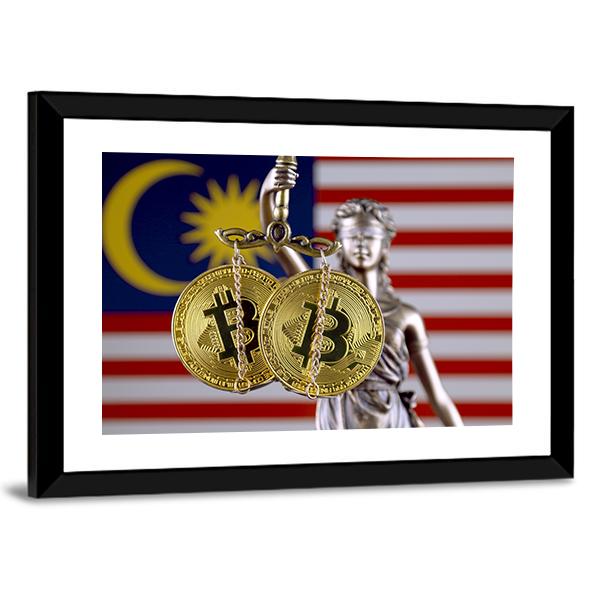 Malaysia Flag With Bitcoins Canvas Wall Art-1 Piece-Framed Print-20" x 16"-Tiaracle