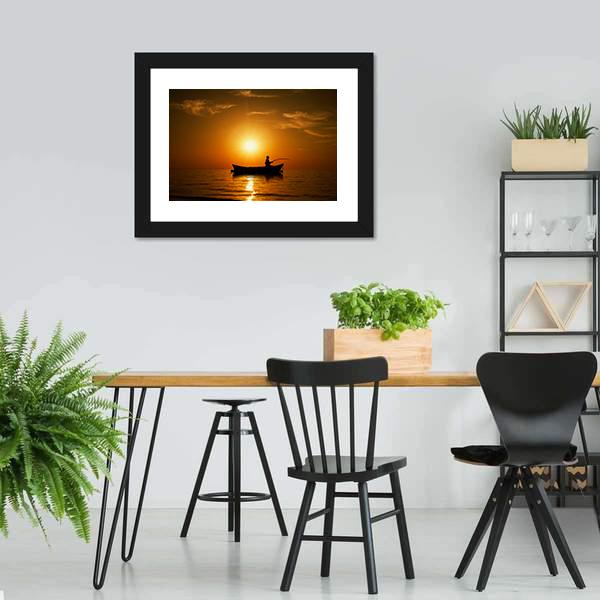 Man Fishing Under Sunset Canvas Wall Art-5 Horizontal-Gallery Wrap-22" x 12"-Tiaracle