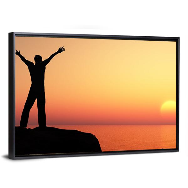 Man Greeting Sun Canvas Wall Art-1 Piece-Floating Frame-24" x 16"-Tiaracle