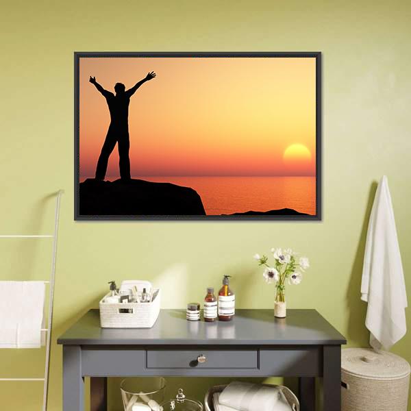 Man Greeting Sun Canvas Wall Art-3 Horizontal-Gallery Wrap-25" x 16"-Tiaracle