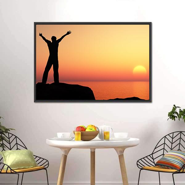 Man Greeting Sun Canvas Wall Art-3 Horizontal-Gallery Wrap-25" x 16"-Tiaracle