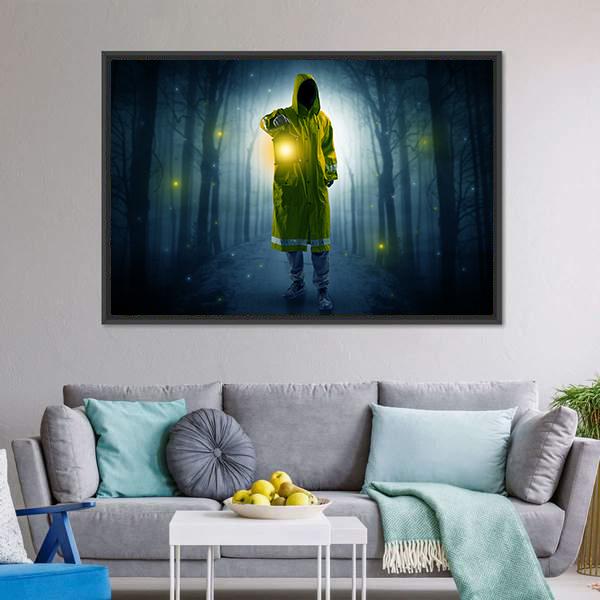 Man In Dark Forest Canvas Wall Art-5 Horizontal-Gallery Wrap-22" x 12"-Tiaracle