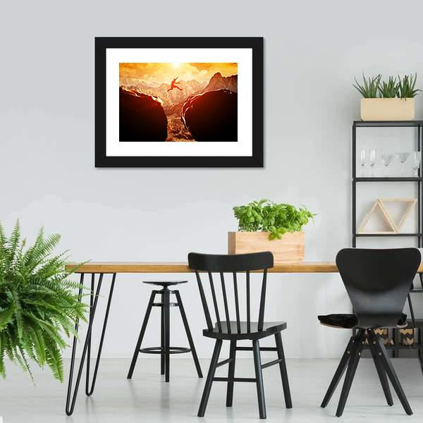 Man Jumping Through Rocks Canvas Wall Art-5 Horizontal-Gallery Wrap-22" x 12"-Tiaracle